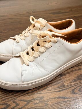 J.Crew Men's Casual White Leather Sneakers with Cream Accents